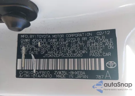 2012 Toyota Prius Plug-In from USA, damaged, VIN JTDKN3DP5C3003580